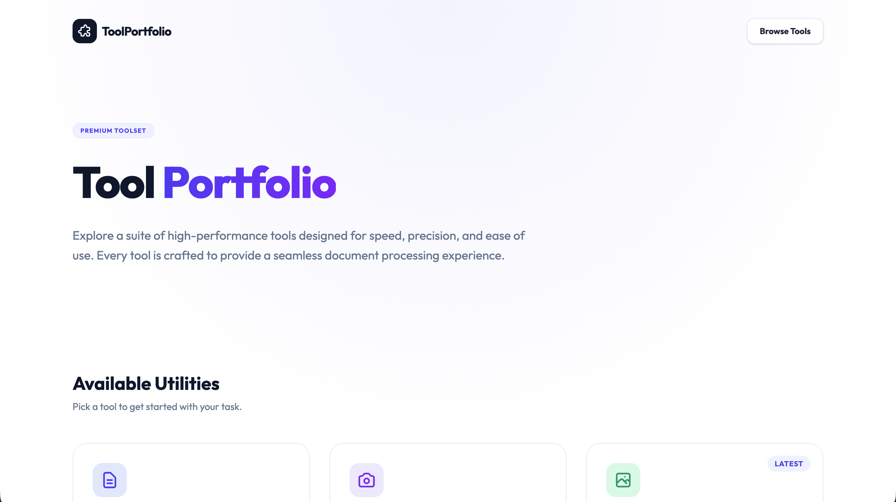 Tools Portfolio utility screen