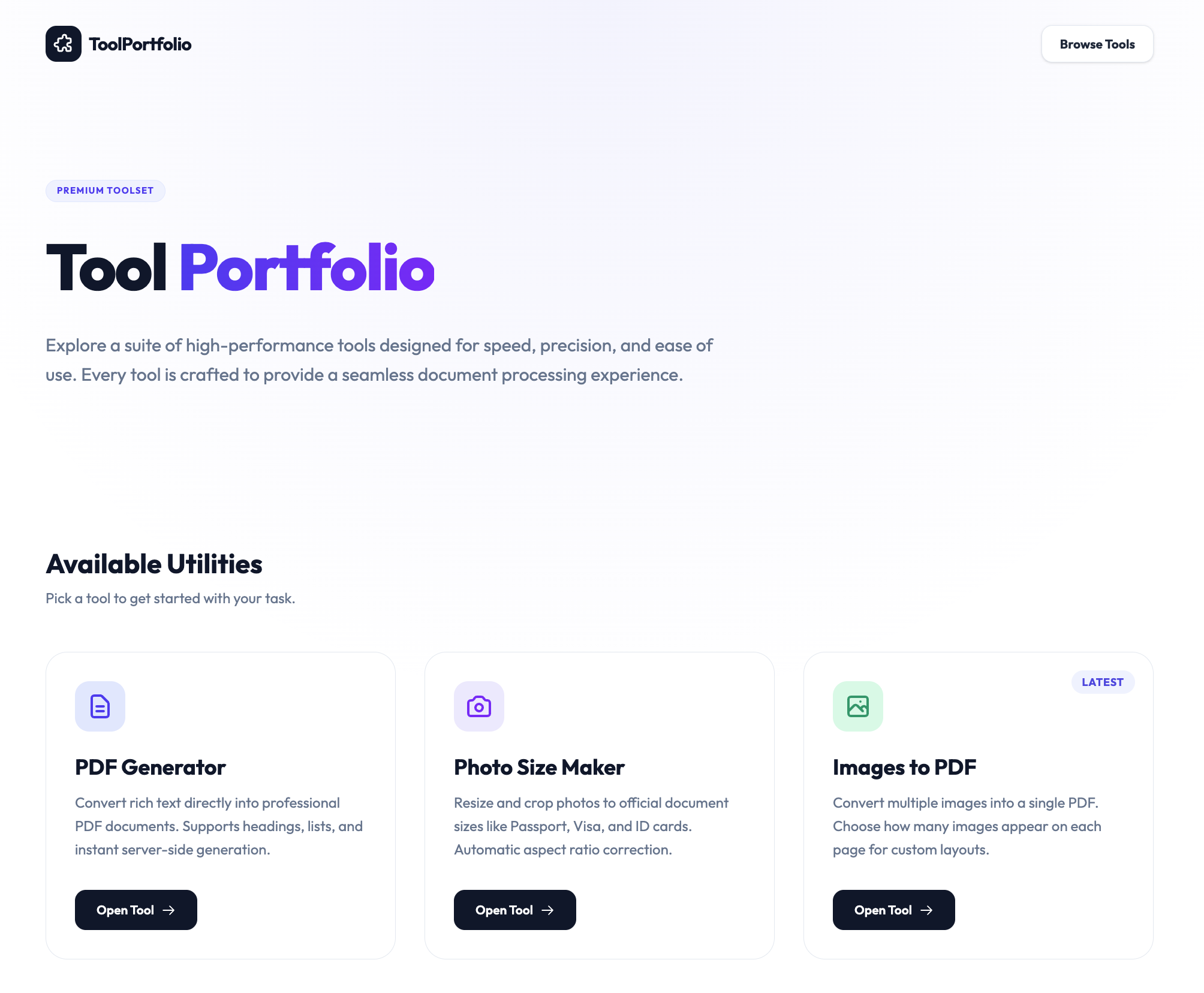 Tools portfolio platform