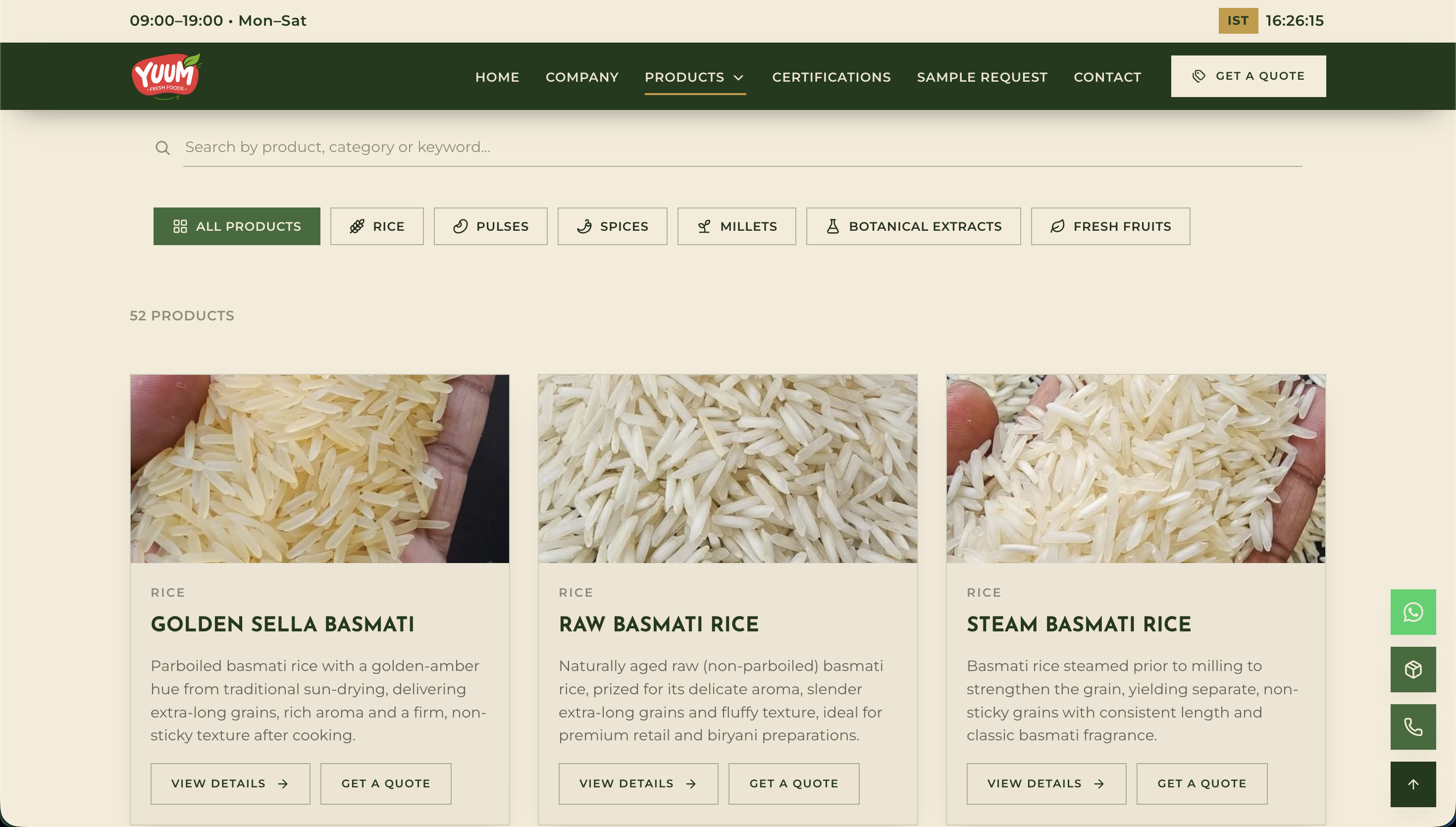 Yuum Fresh Foods product listing screen