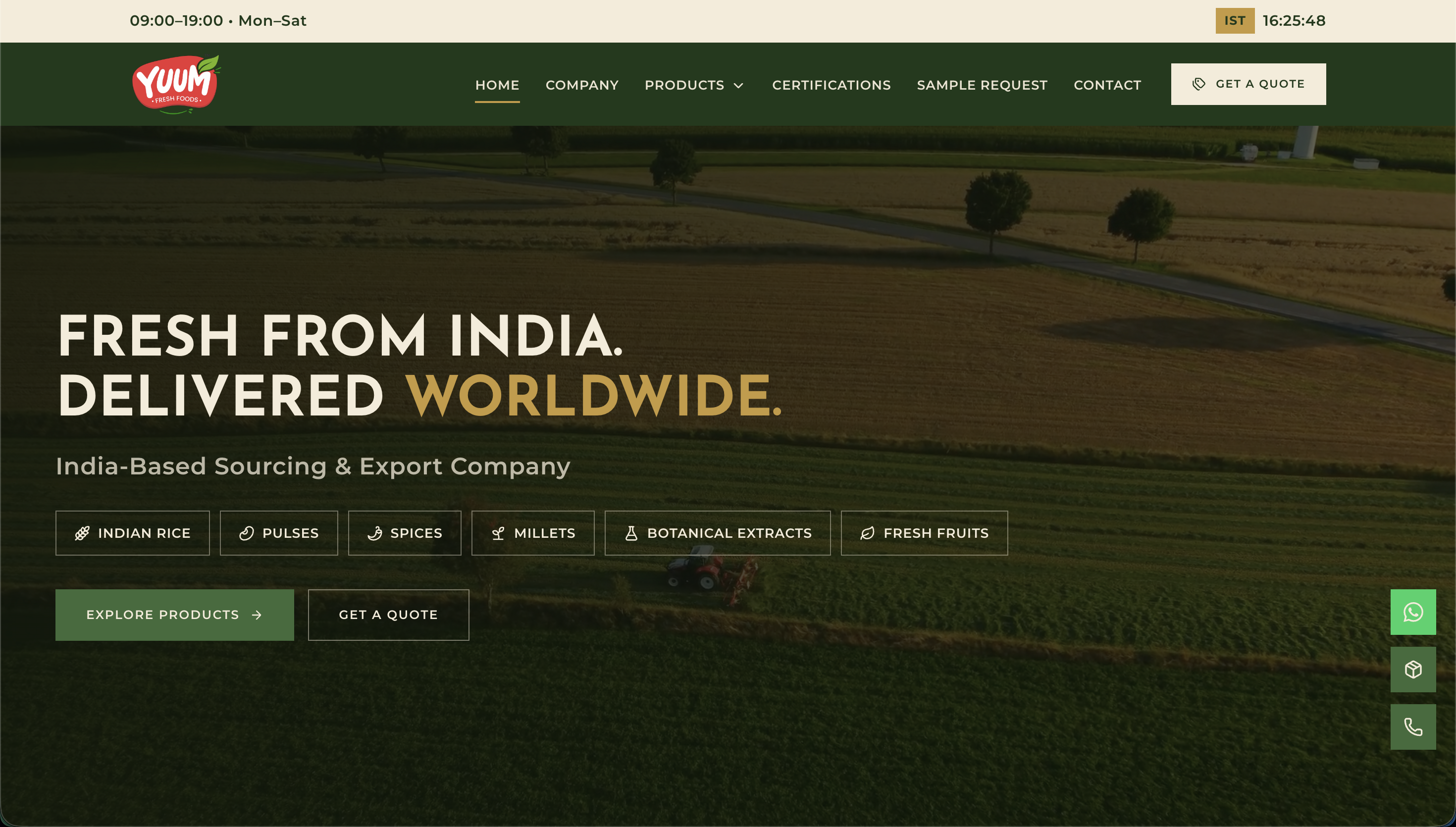 Yuum Fresh Foods homepage screen